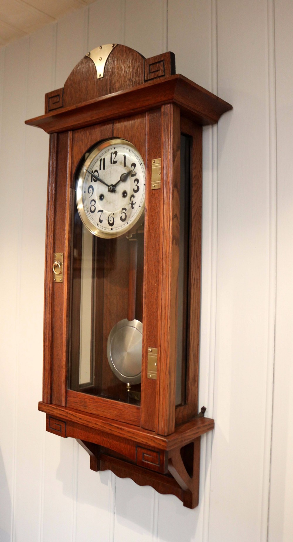 Oak Arts And Crafts Striking Wall Clock View IV