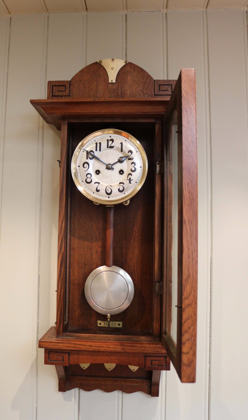 Oak Arts And Crafts Striking Wall Clock View VI