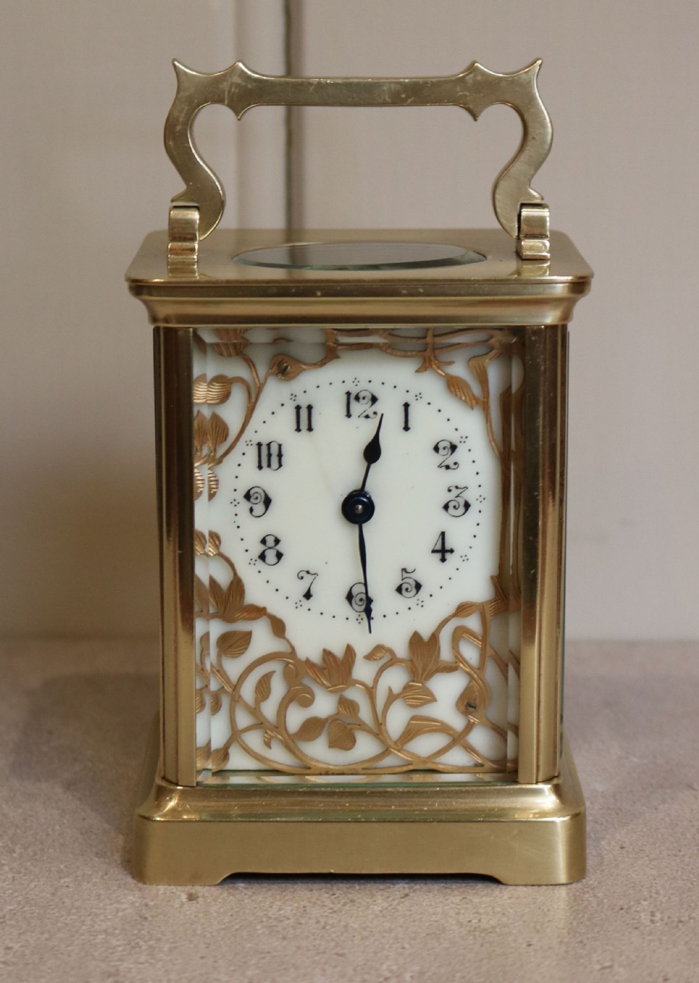 Brass Carriage Clock With Fancy Dial (France, c. 1890)