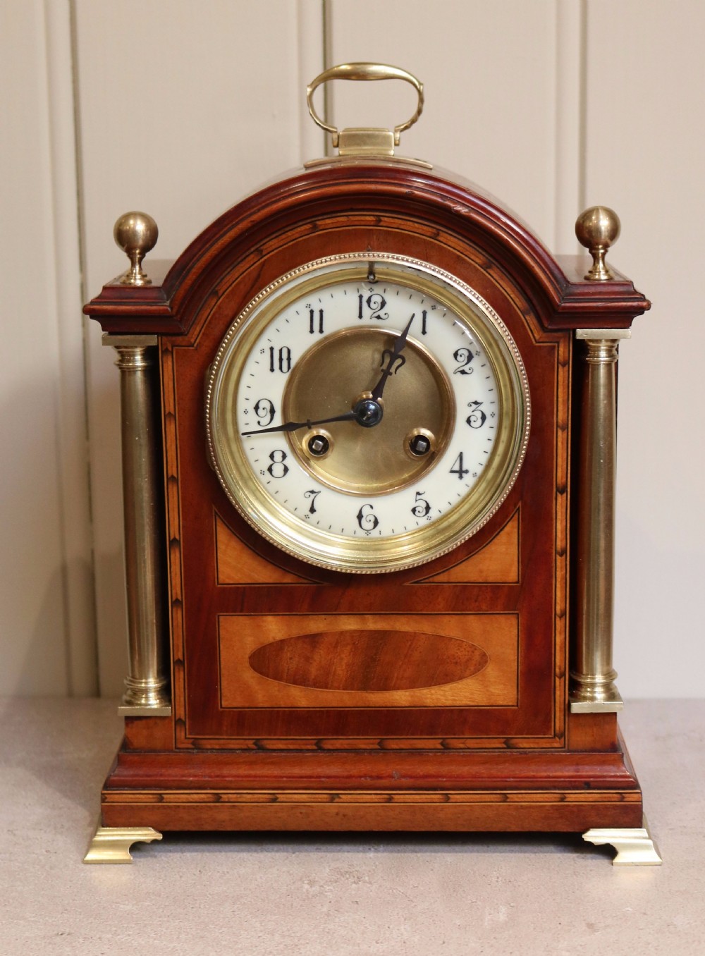 Mahogany and Satinwood Mantel Clock (England and France, c. 1905)