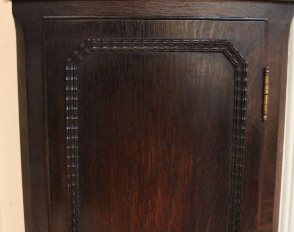 Small Oak Westminster Chime Longcase Clock (England, c. 1910) View IV