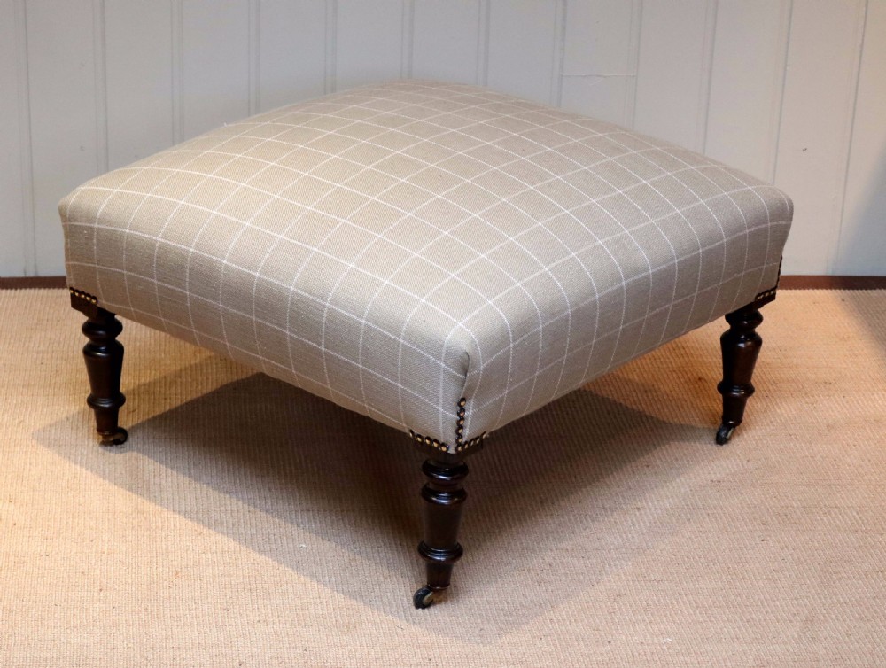 French Beechwood Framed Upholstered Foot Stool  View II