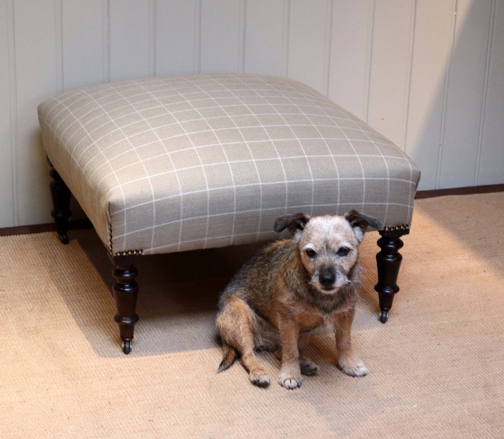 French Beechwood Framed Upholstered Foot Stool  View III