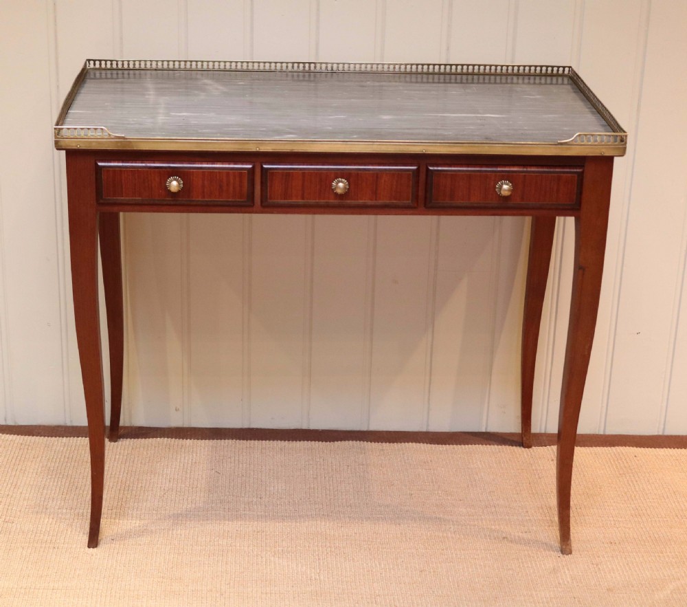 French Mahogany Marble Top Desk