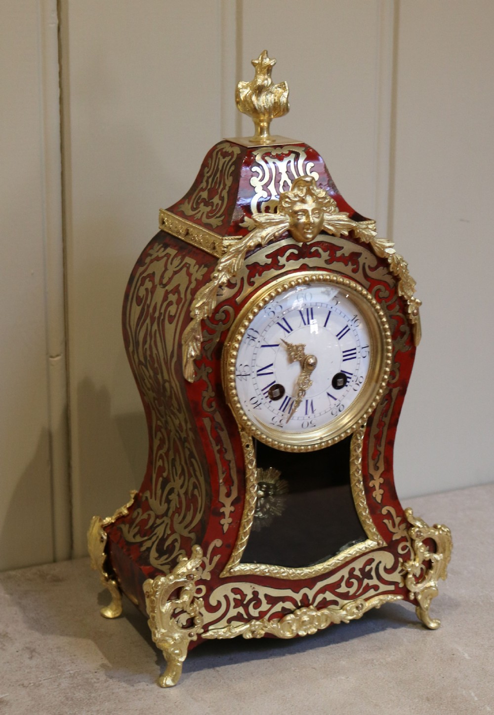 French Tortoiseshell and Brass Inlay Boullework Mantel Clock (France, c. 1870) View II