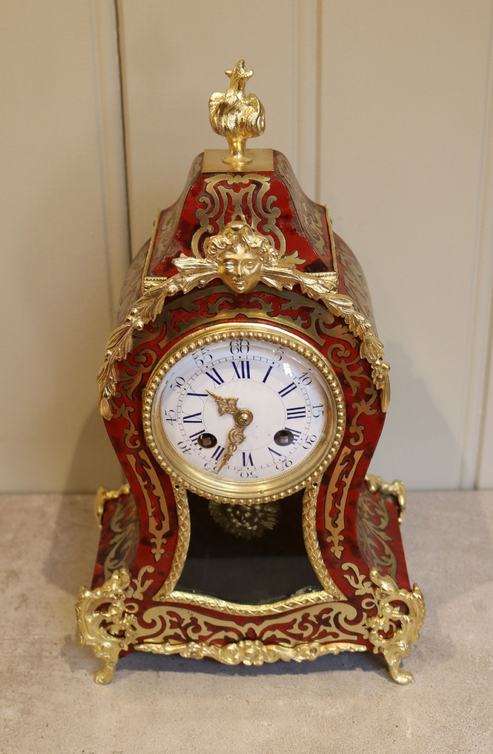 French Tortoiseshell and Brass Inlay Boullework Mantel Clock (France, c. 1870) View IV