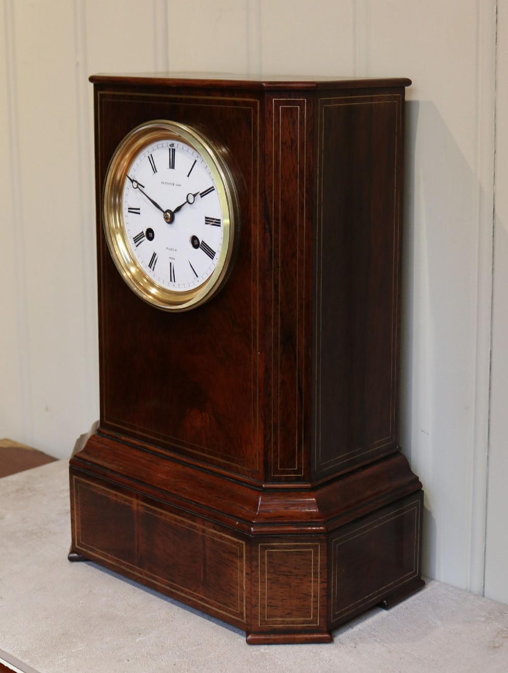 Rosewood and Brass Inlay French Mantel Clock (France, c. 1850) View IV