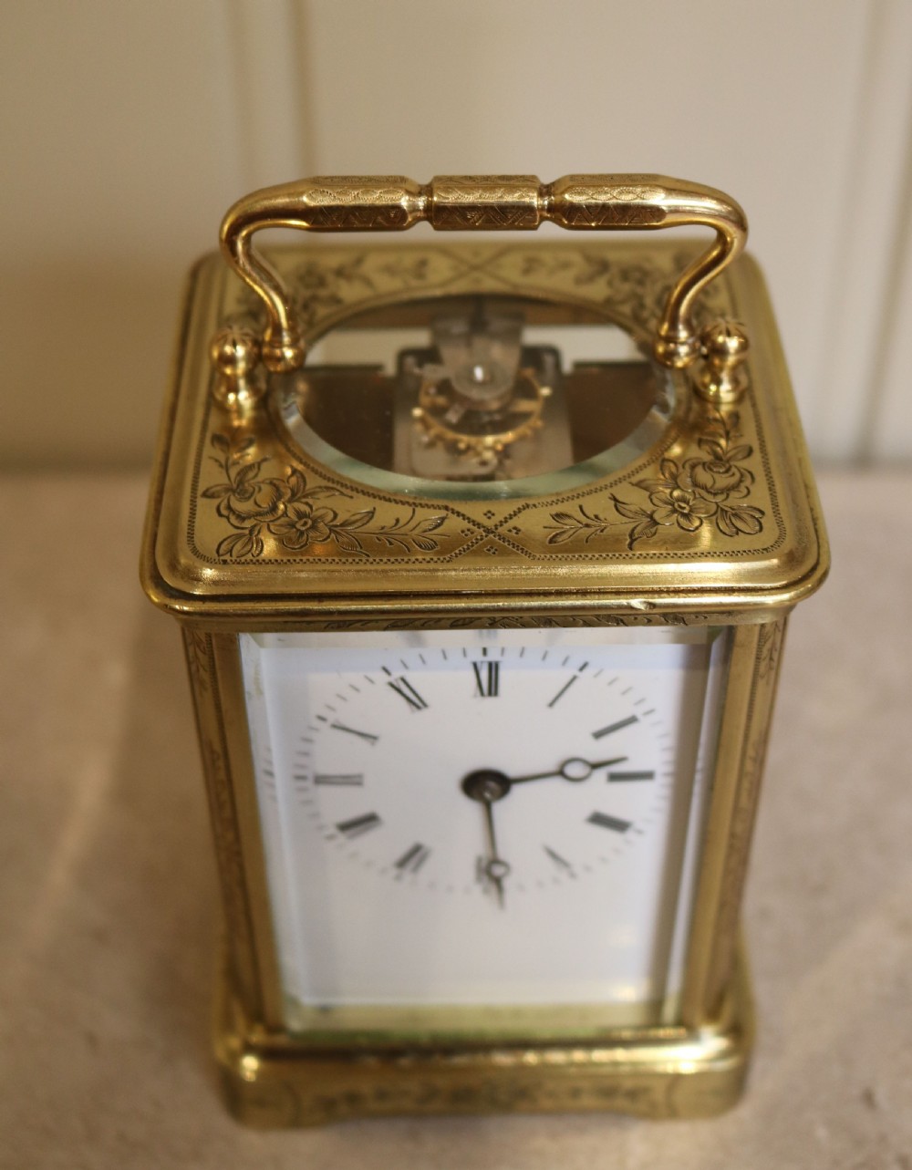 Engraved Brass Carriage Clock (France, c. 1860) View III