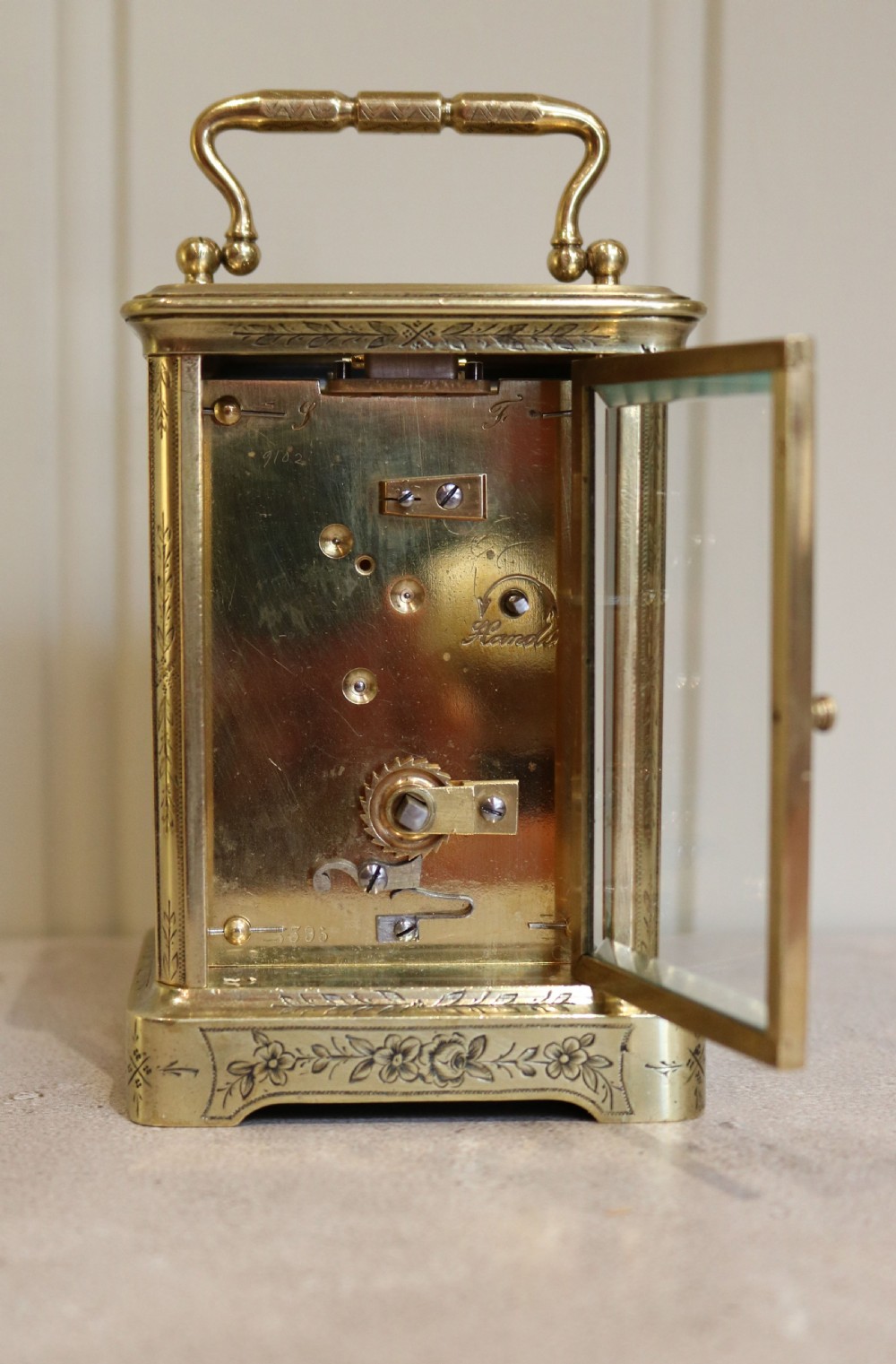 Engraved Brass Carriage Clock (France, c. 1860) View VII