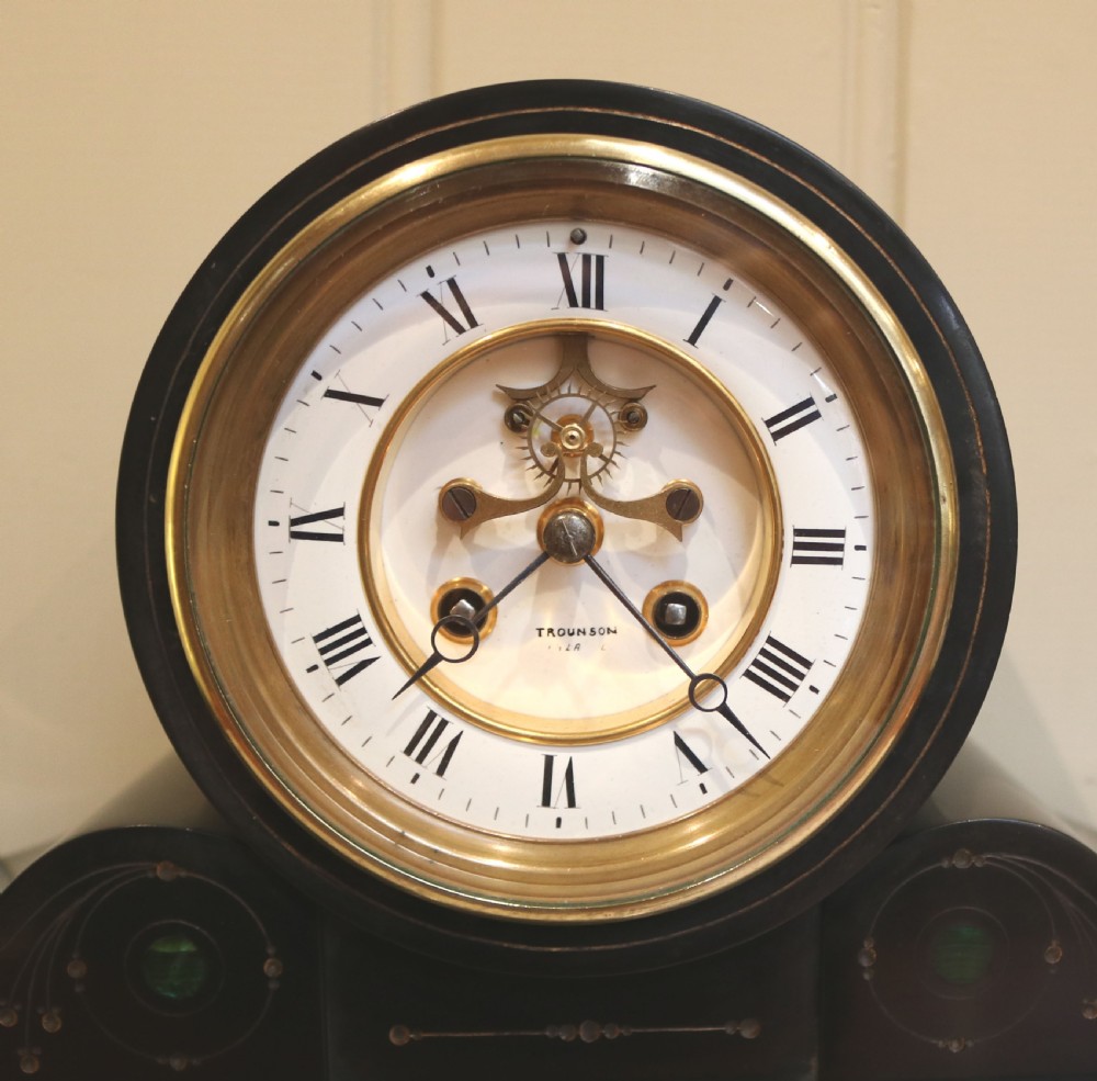 Victorian Visible Escapement Black Slate Mantel Clock (France, c. 1870) View V