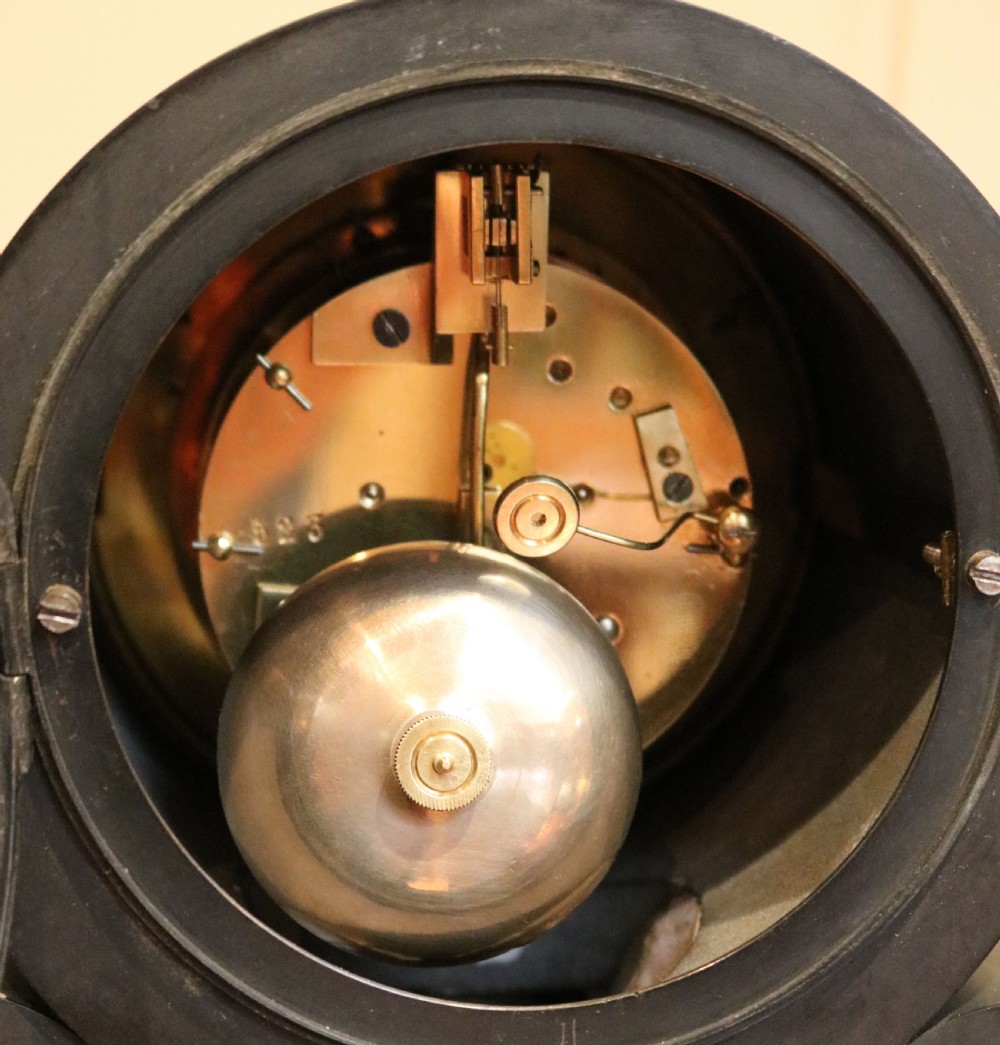 Victorian Visible Escapement Black Slate Mantel Clock (France, c. 1870) View X