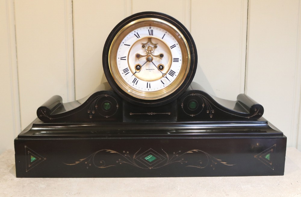 Victorian Visible Escapement Black Slate Mantel Clock (France, c. 1870)