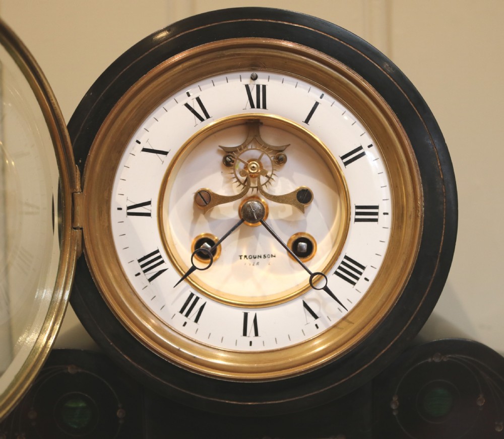Victorian Visible Escapement Black Slate Mantel Clock (France, c. 1870) View VII