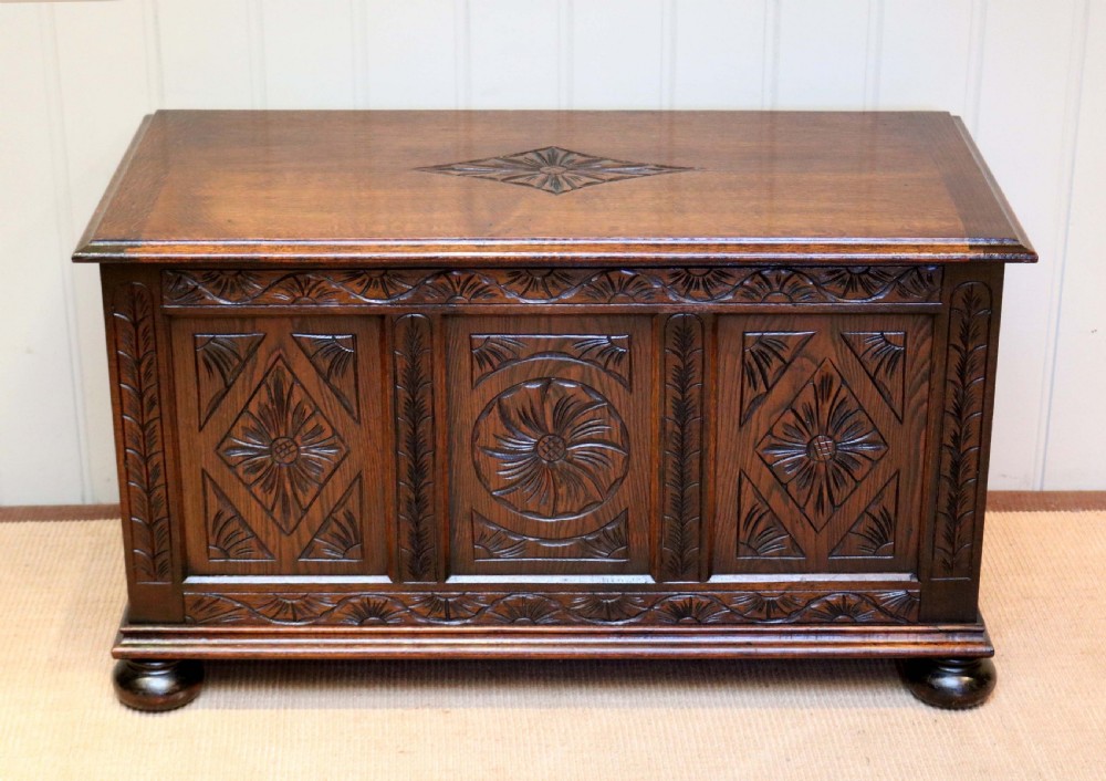 Solid Oak Carved Coffer 