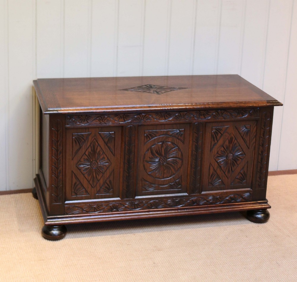 Solid Oak Carved Coffer  View II