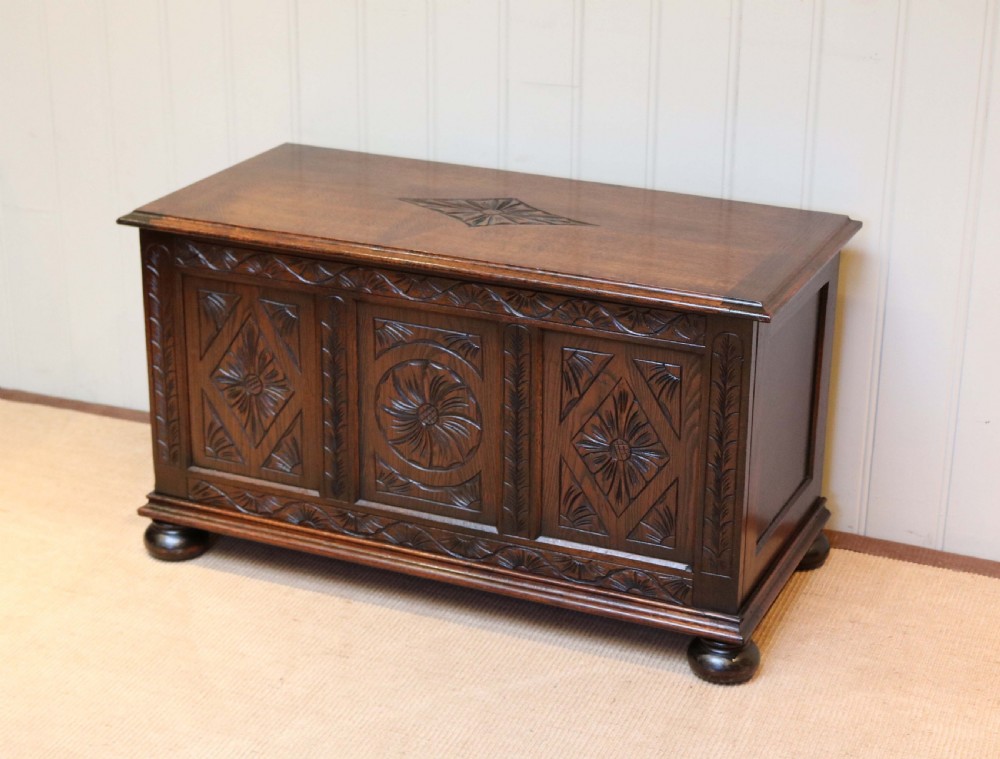 Solid Oak Carved Coffer  View III