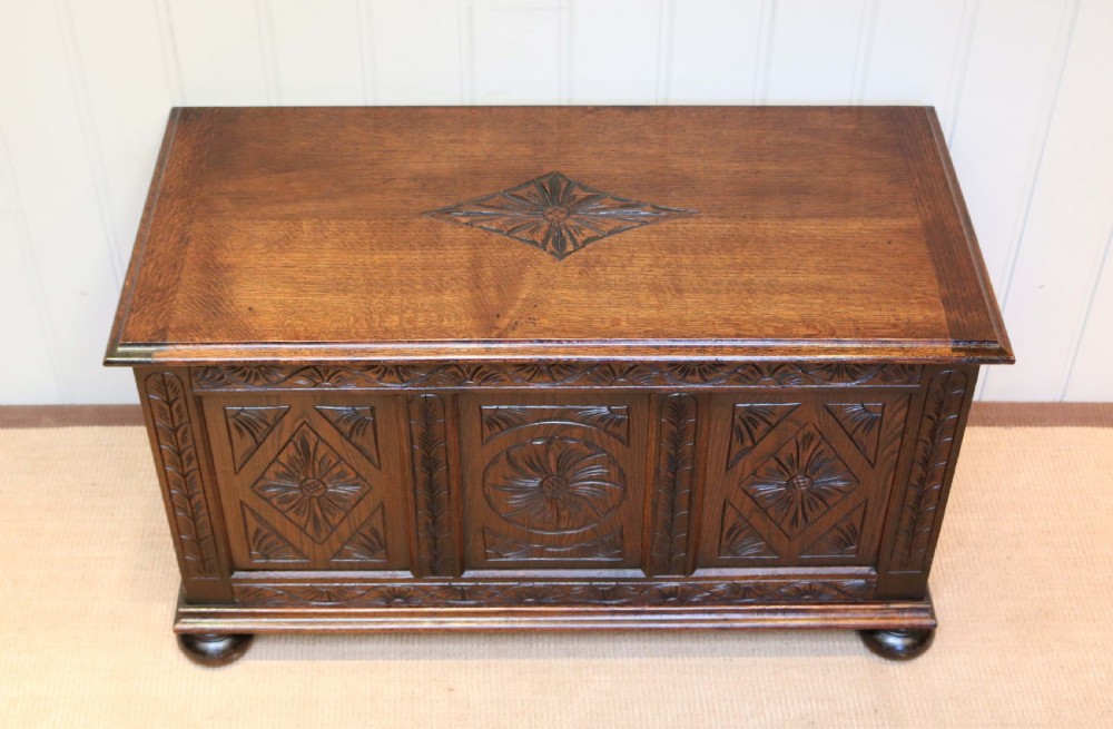 Solid Oak Carved Coffer  View IV