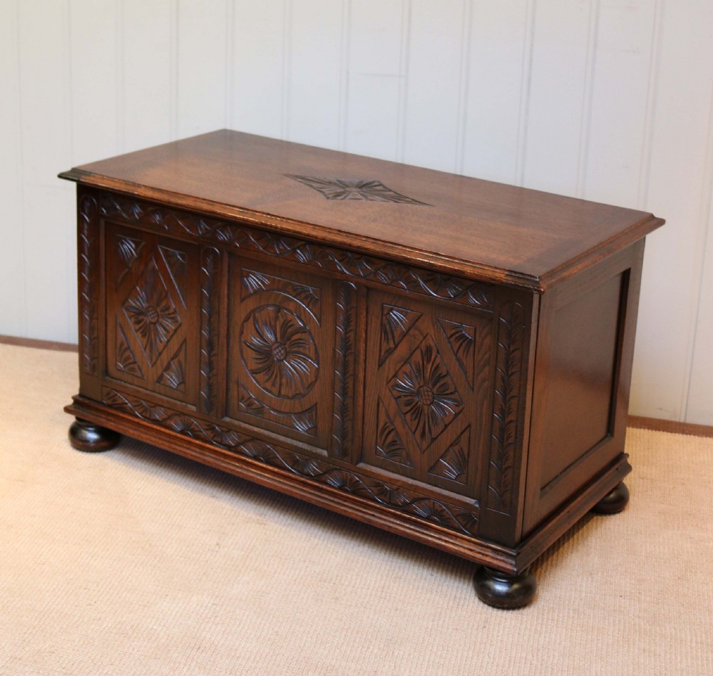 Solid Oak Carved Coffer  View V