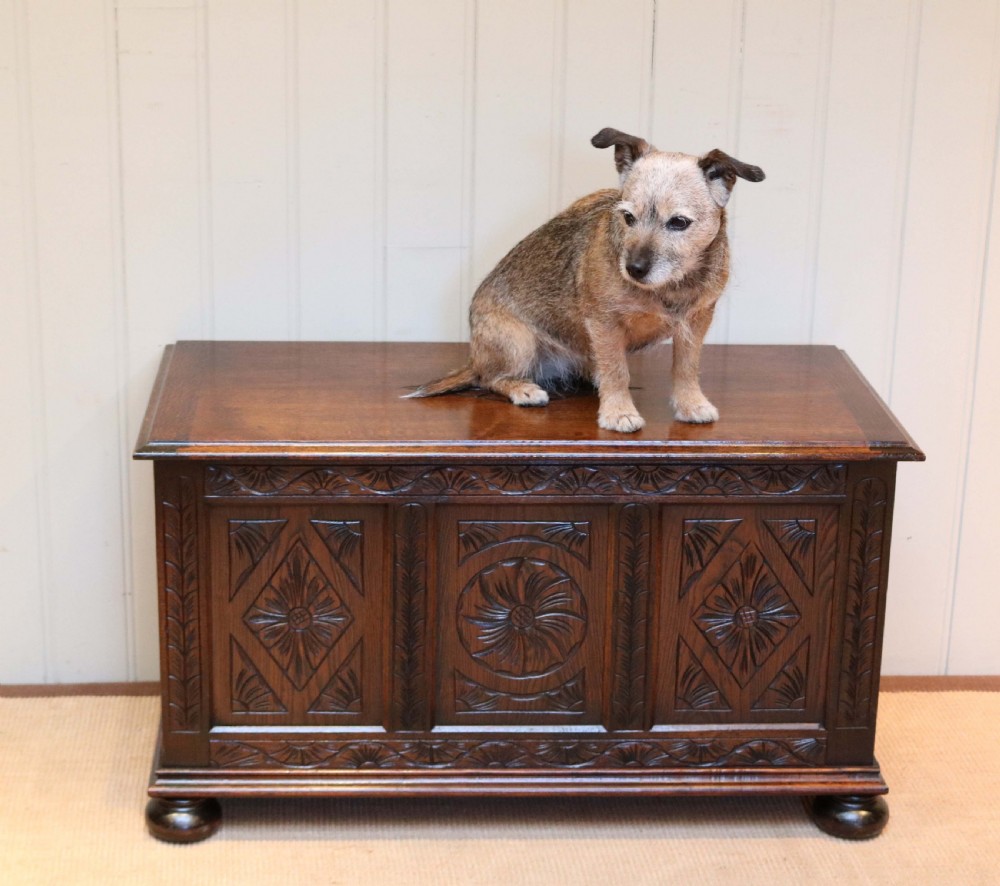 Solid Oak Carved Coffer  View VII
