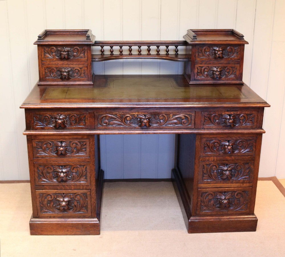 Large Carved Oak Desk