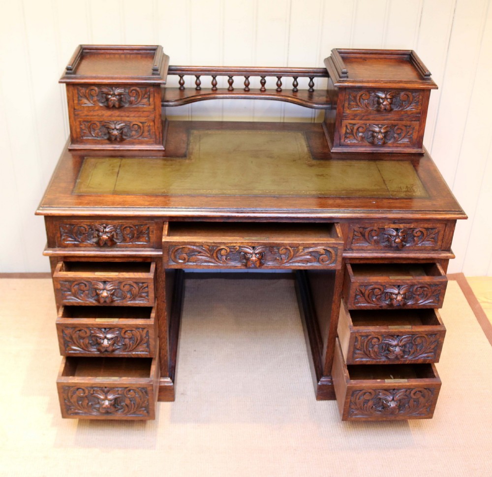 Large Carved Oak Desk View V