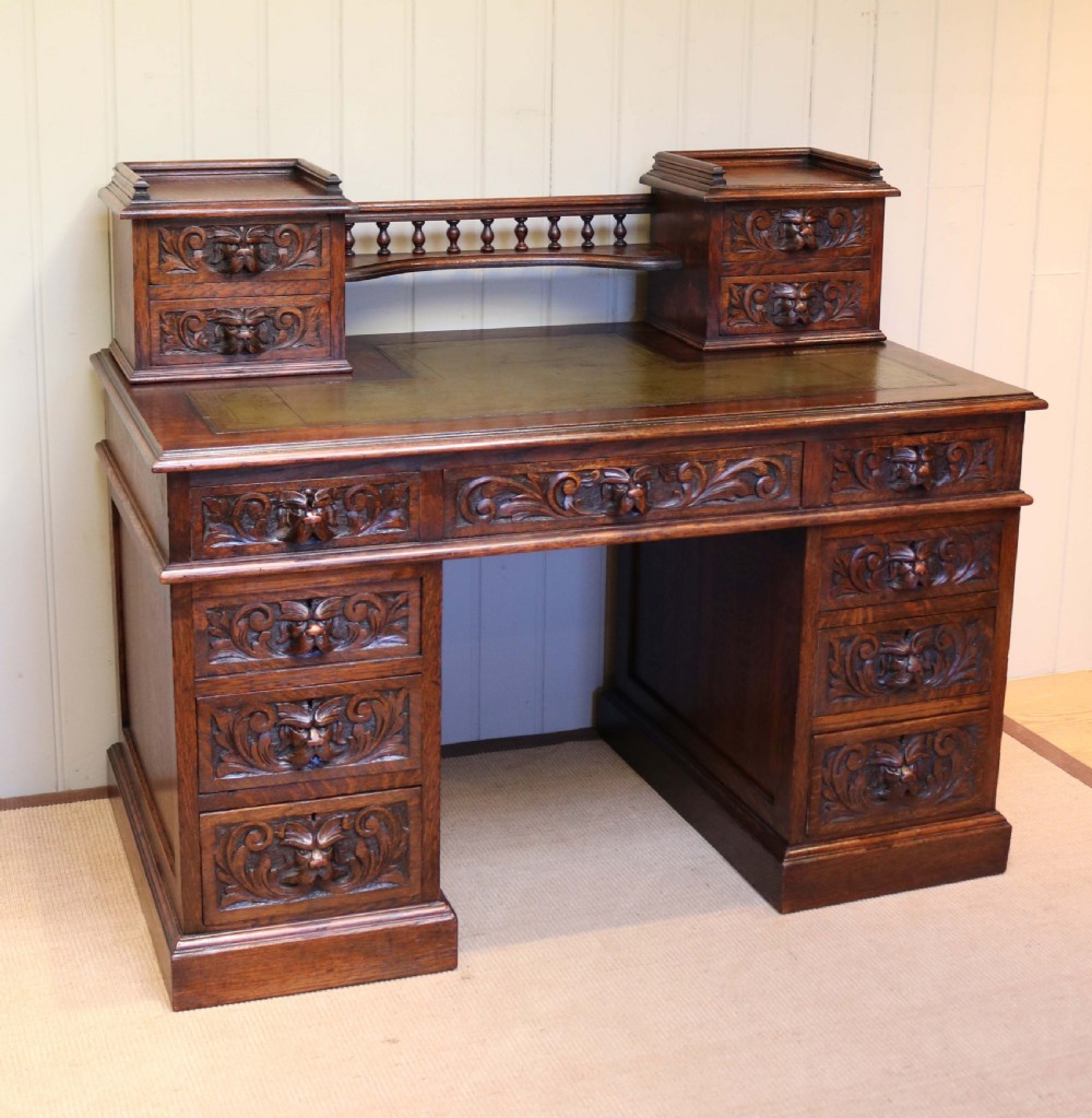 Large Carved Oak Desk View VII