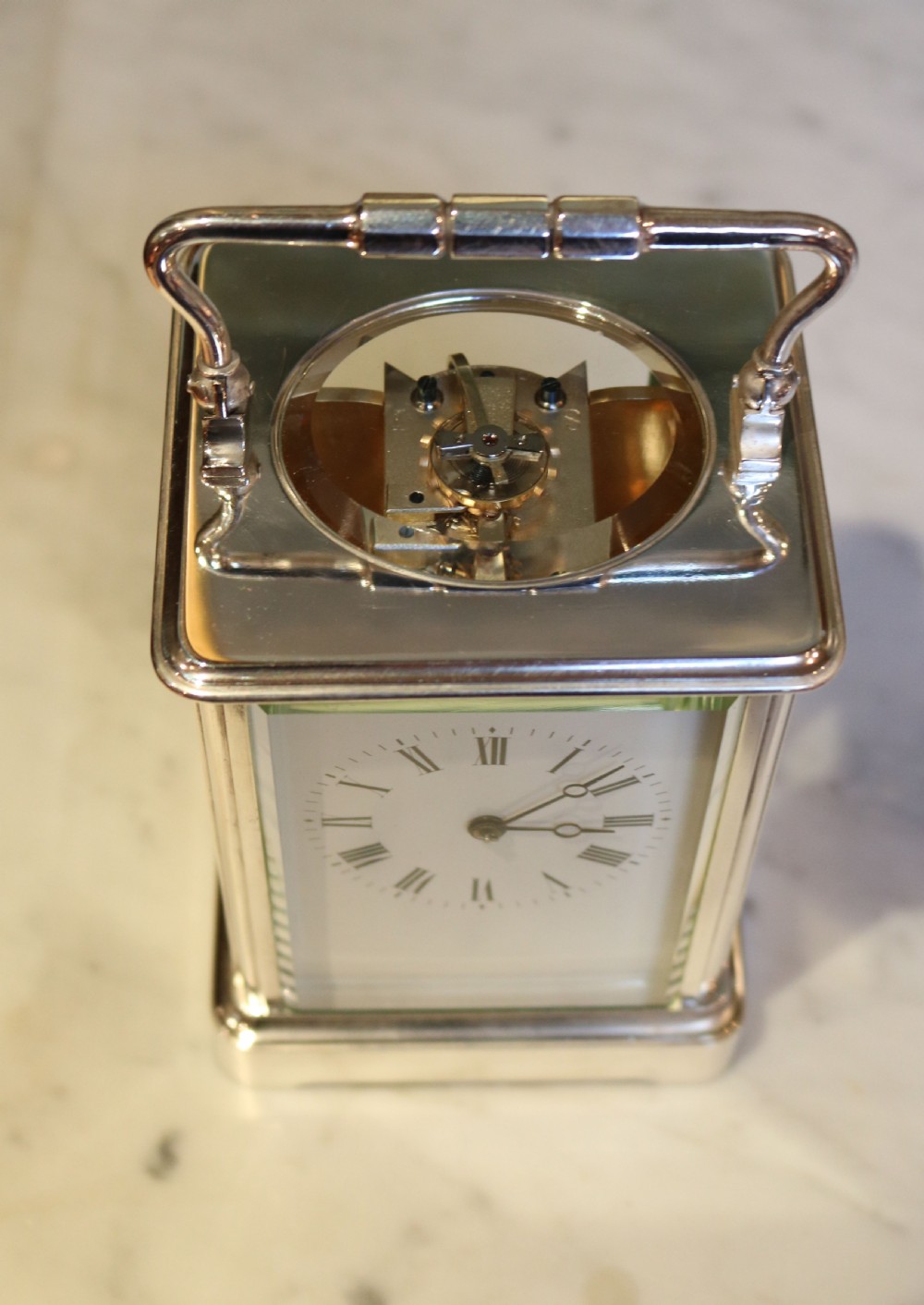 Large Silver Plated French Carriage Clock (France, c. 1890) View II