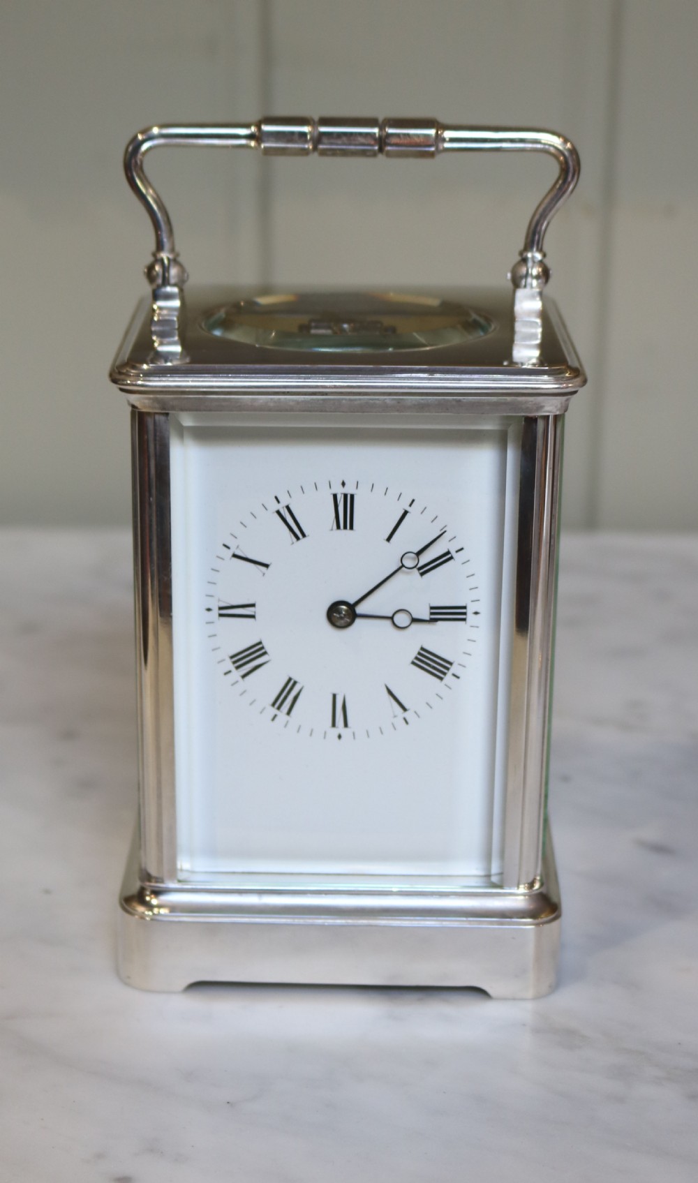 Large Silver Plated French Carriage Clock (France, c. 1890) View VI