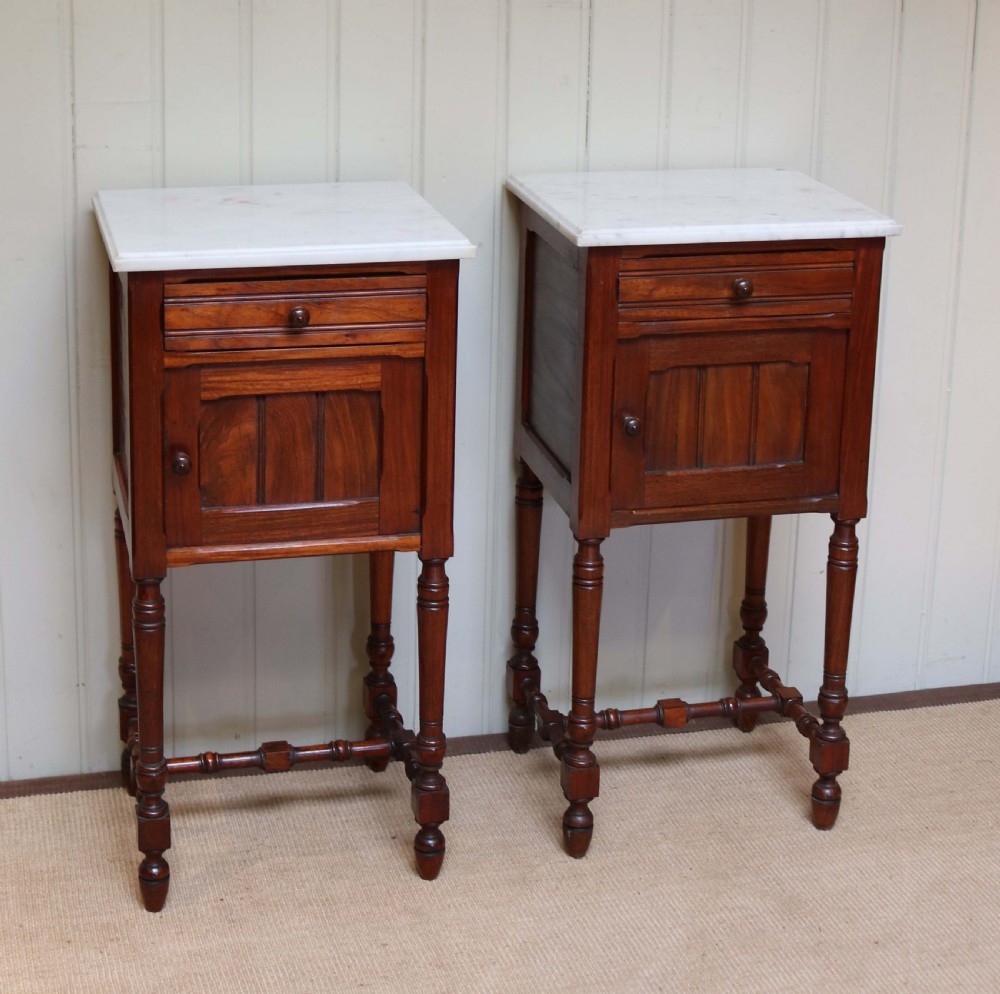 Pair Of French Rosewood Marble Top Bedside Cabinets  View II