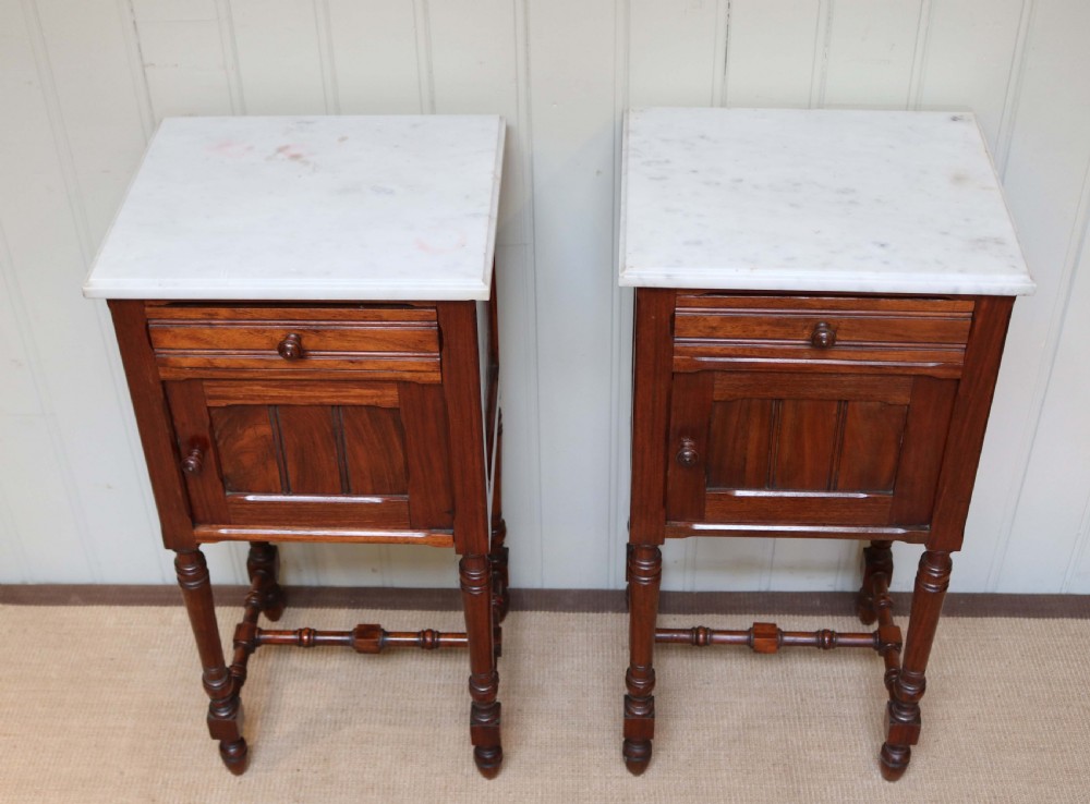 Pair Of French Rosewood Marble Top Bedside Cabinets  View IV