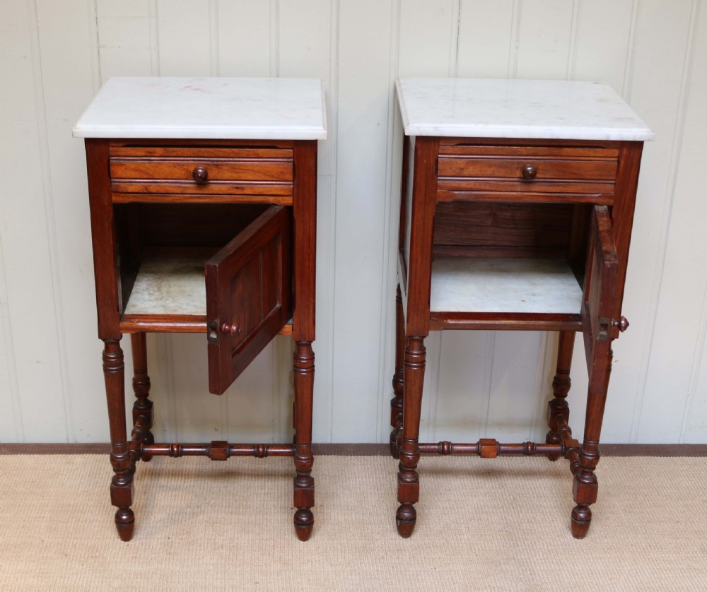 Pair Of French Rosewood Marble Top Bedside Cabinets  View V
