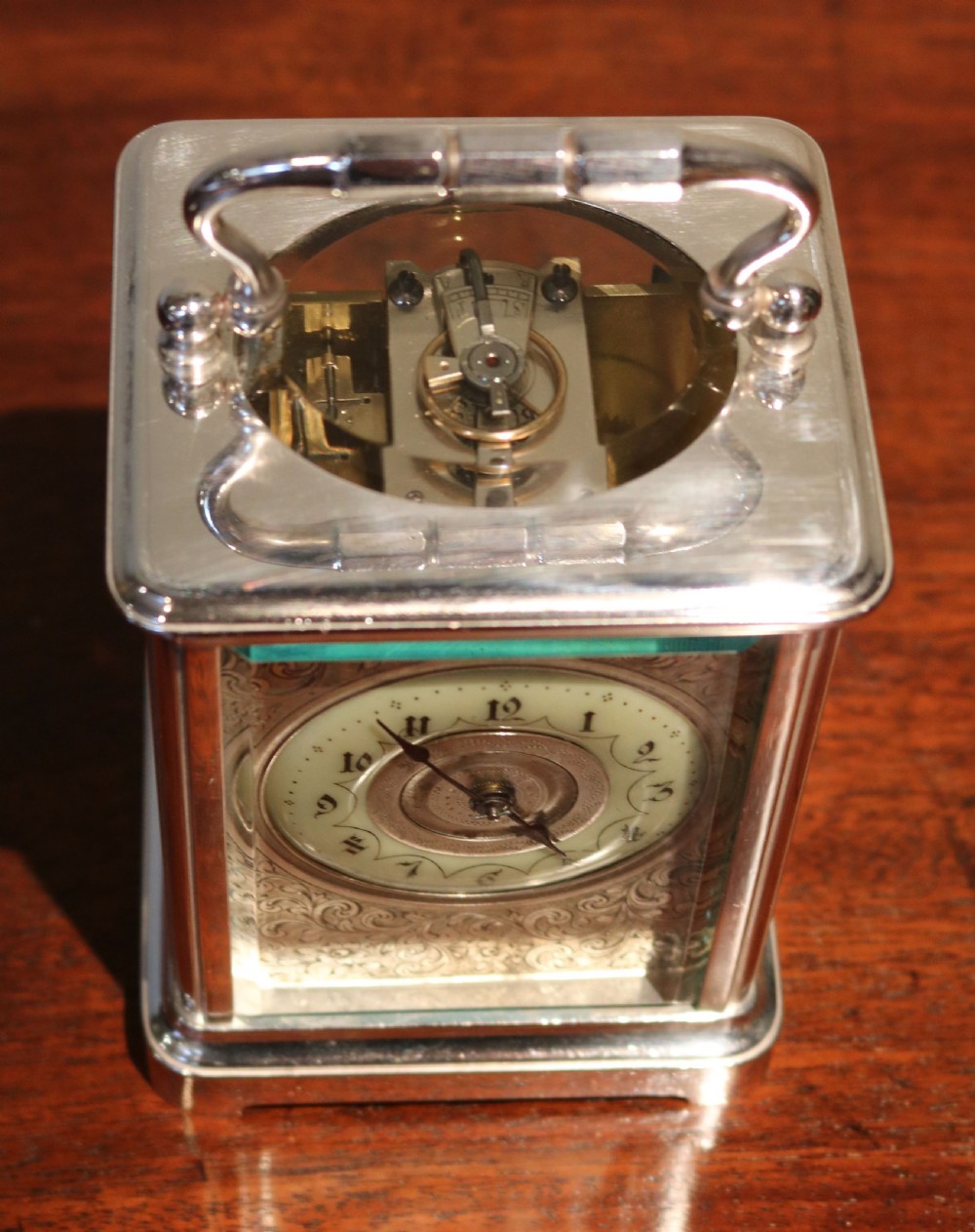 Large Silver Plated Striking Carriage clock (France, c. 1900) View III
