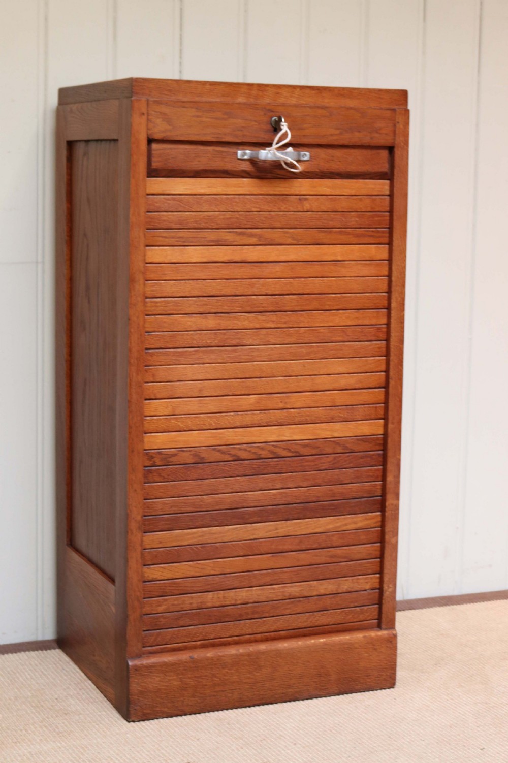 French Oak Single Tambour Front Filing Cabinet
