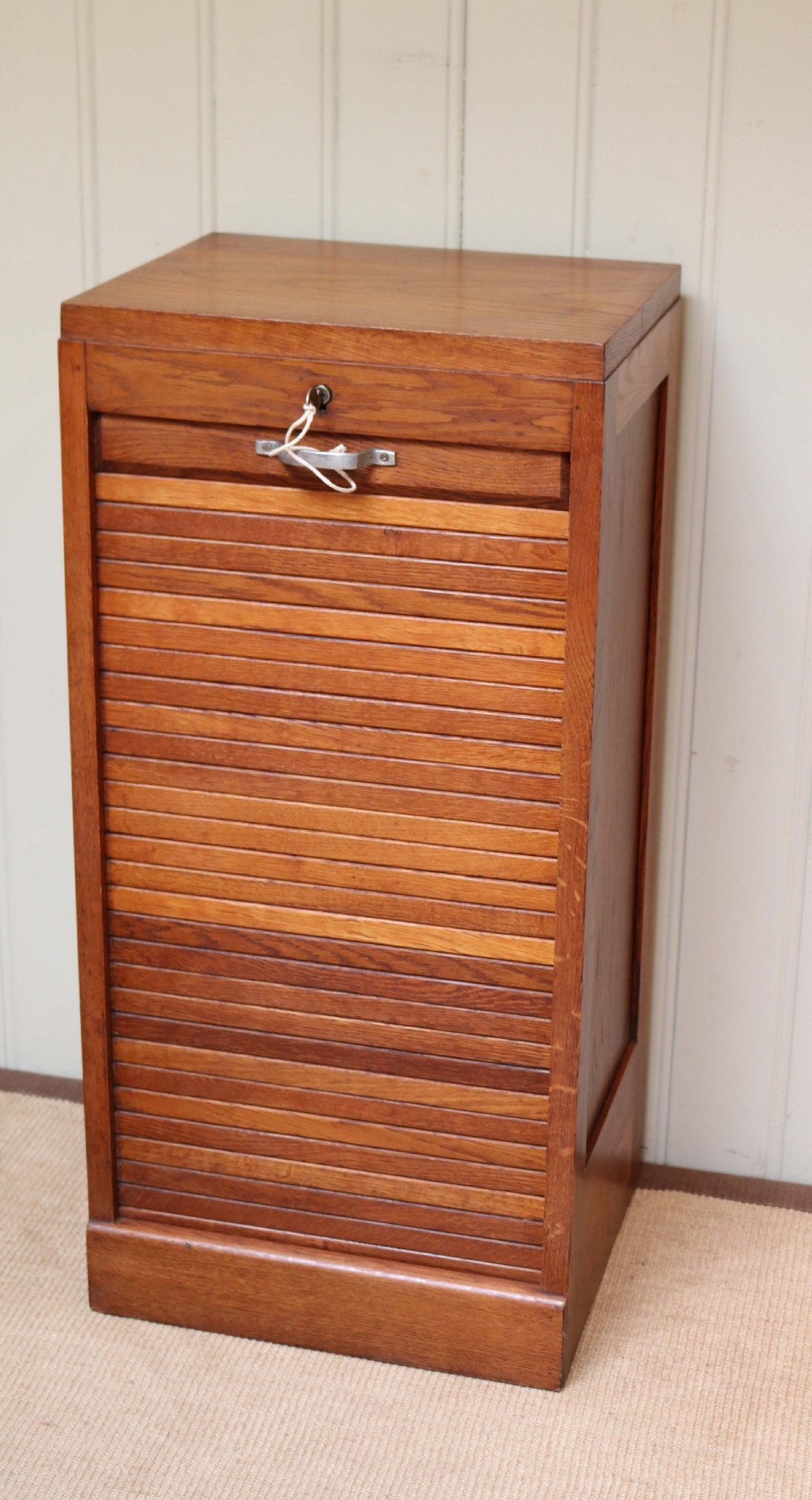 French Oak Single Tambour Front Filing Cabinet View II