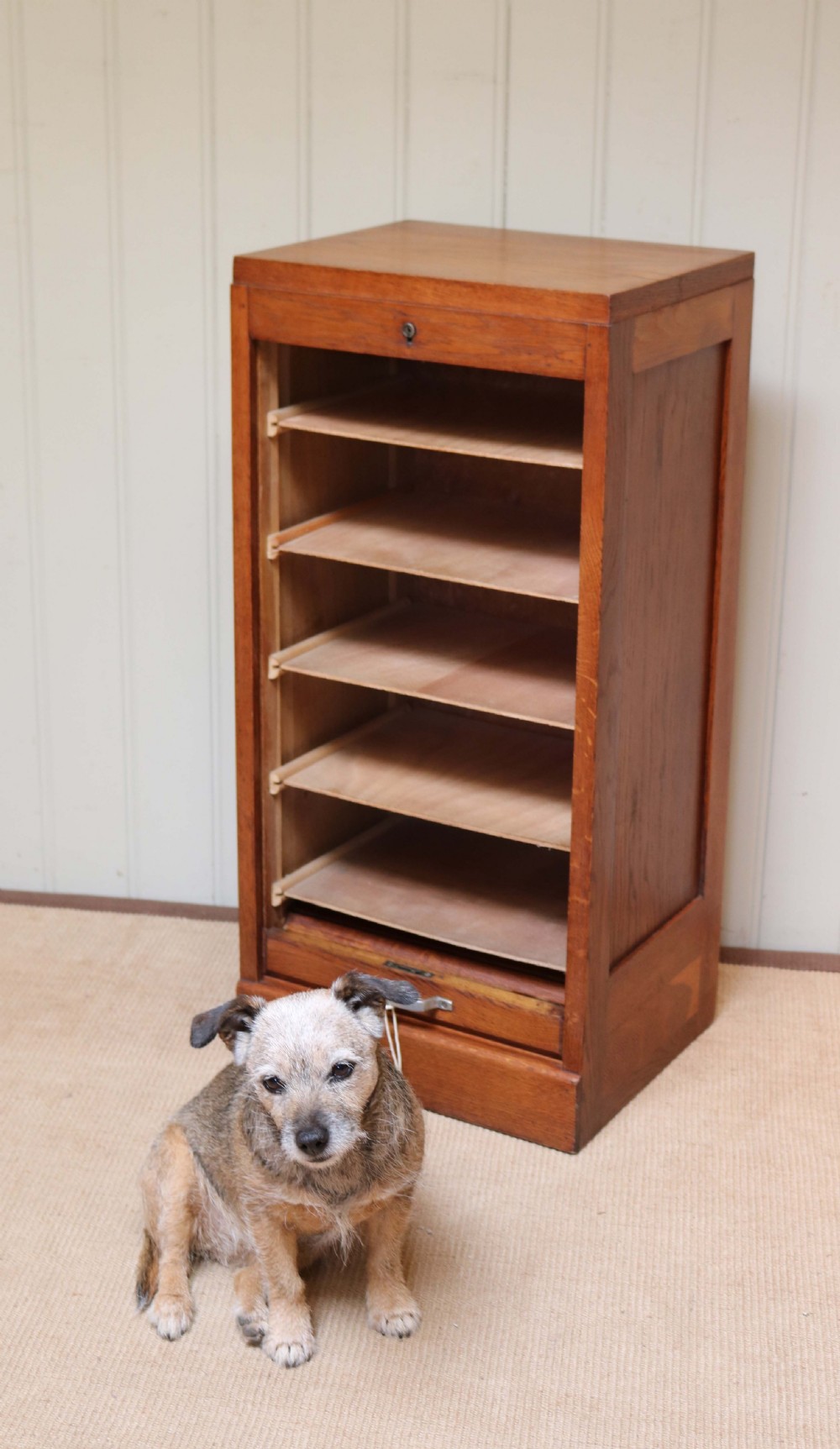 French Oak Single Tambour Front Filing Cabinet View III