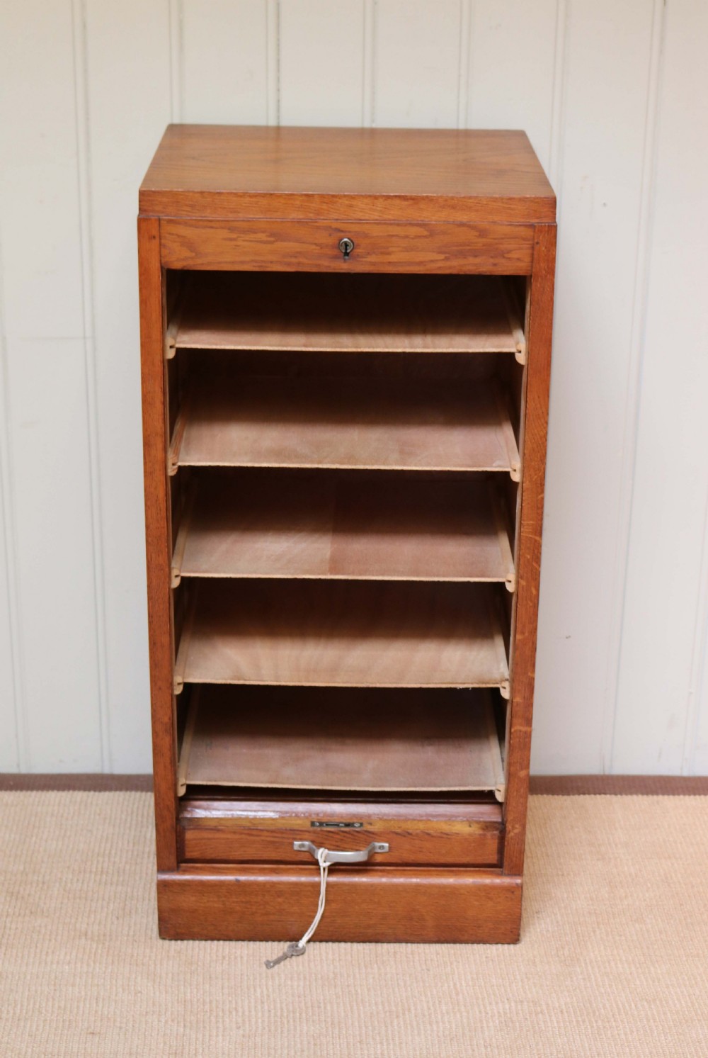 French Oak Single Tambour Front Filing Cabinet View V