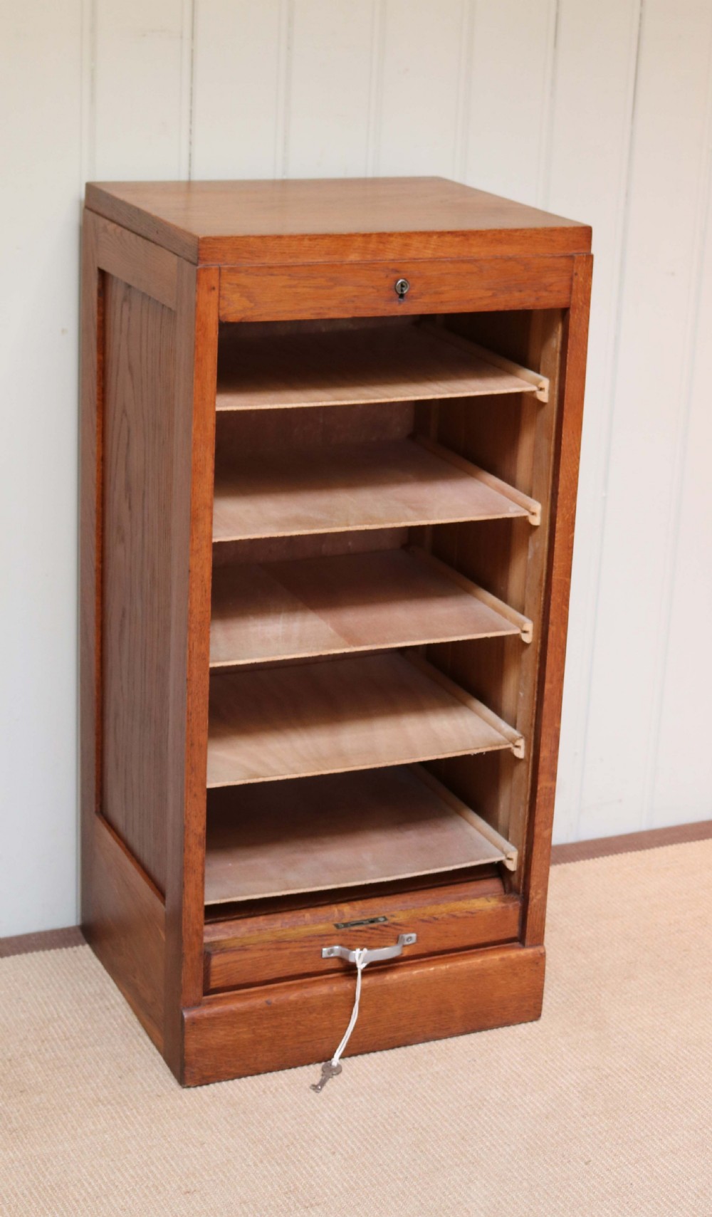 French Oak Single Tambour Front Filing Cabinet View VIII