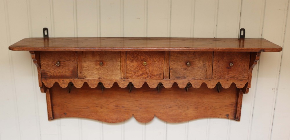 French Oak Wall Shelf With Drawers