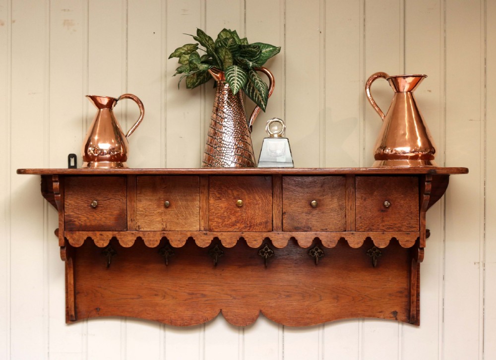 French Oak Wall Shelf With Drawers View II