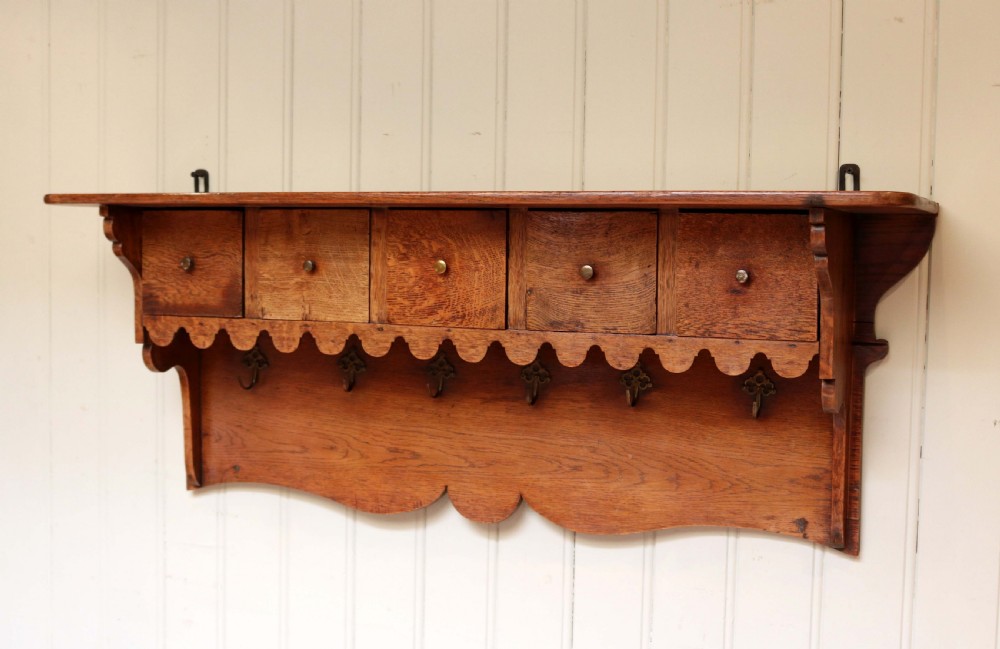 French Oak Wall Shelf With Drawers View III