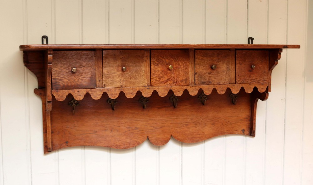 French Oak Wall Shelf With Drawers View IV