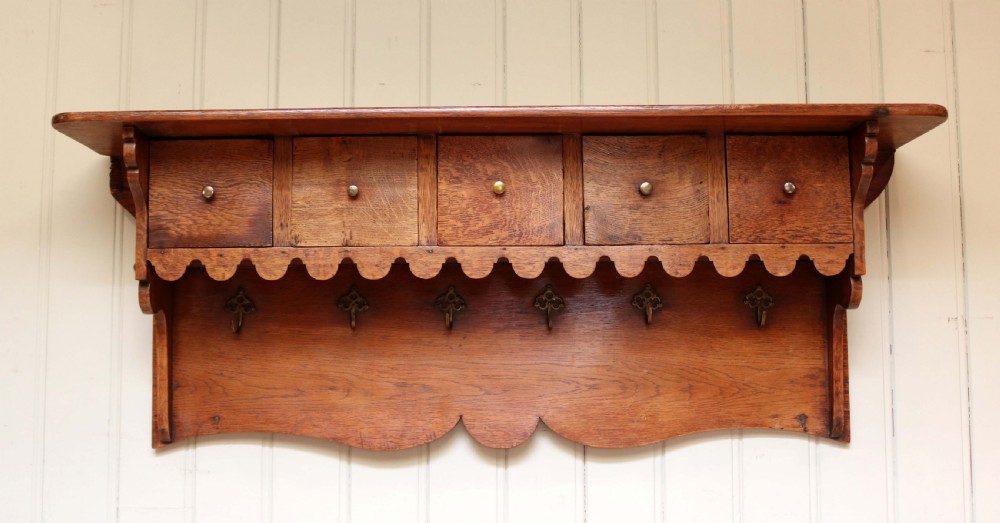 French Oak Wall Shelf With Drawers View V