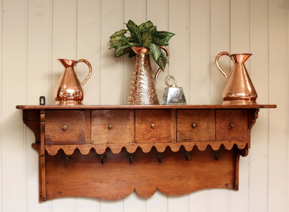 French Oak Wall Shelf With Drawers View VI