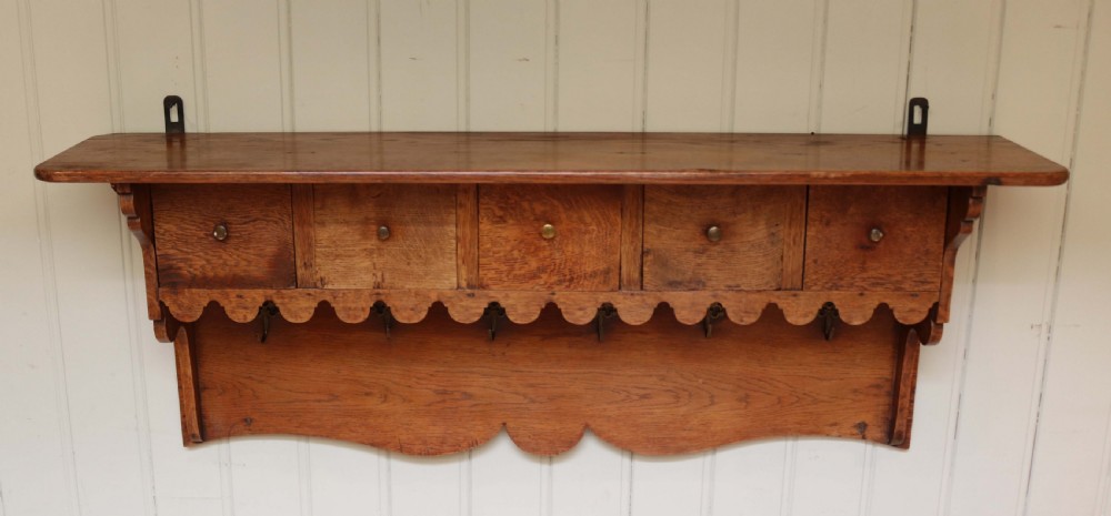 French Oak Wall Shelf With Drawers View VIII