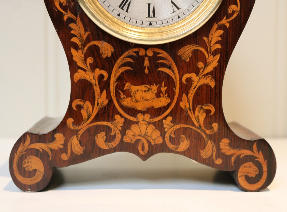 Small Rosewood and Marquetry Mantel Clock (France, c. 1840) View IV