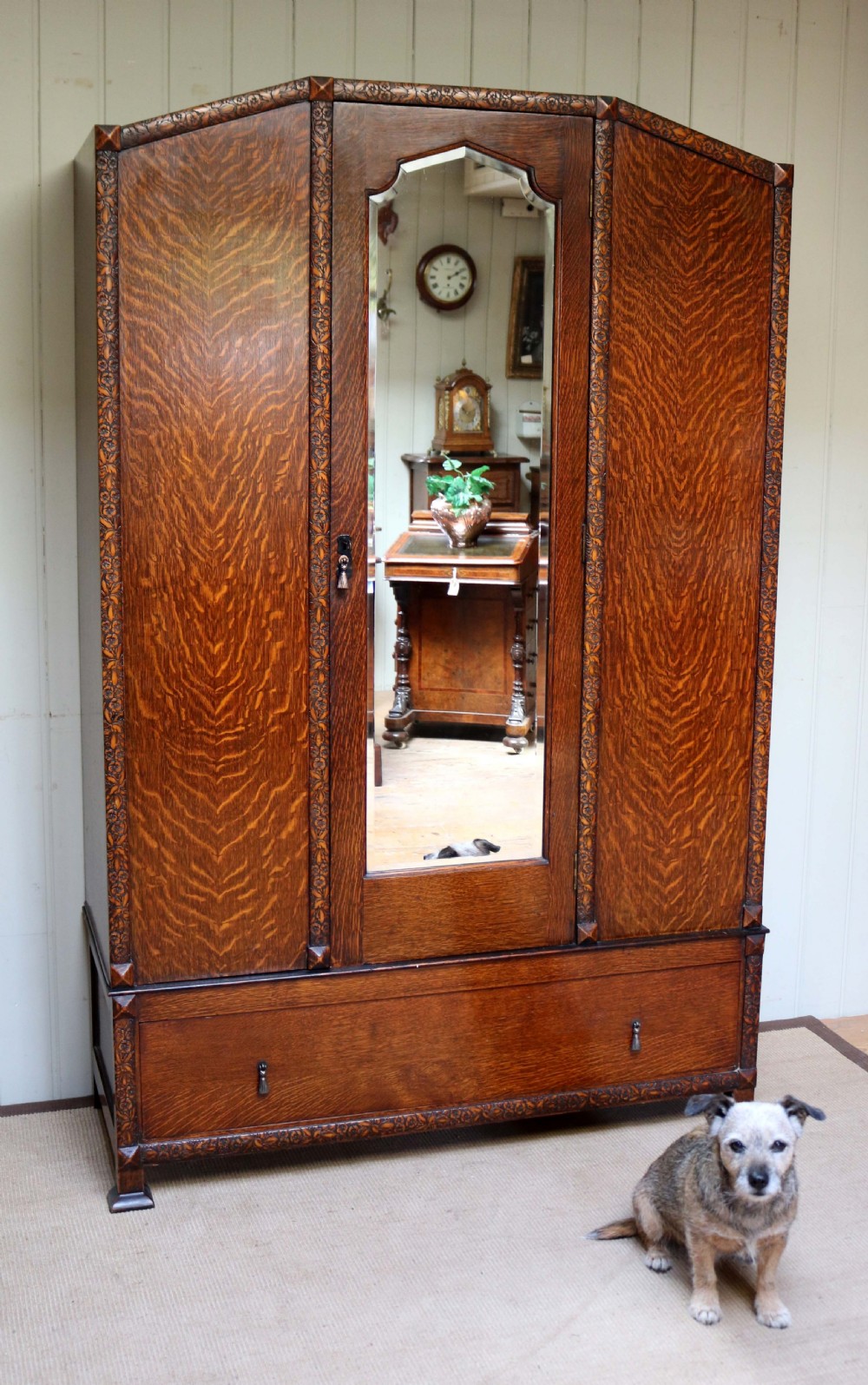 1920s Oak Mirrored Door Wardrobe View III