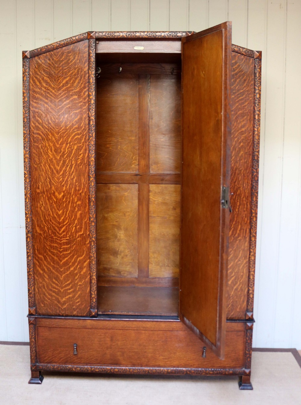 1920s Oak Mirrored Door Wardrobe View IV