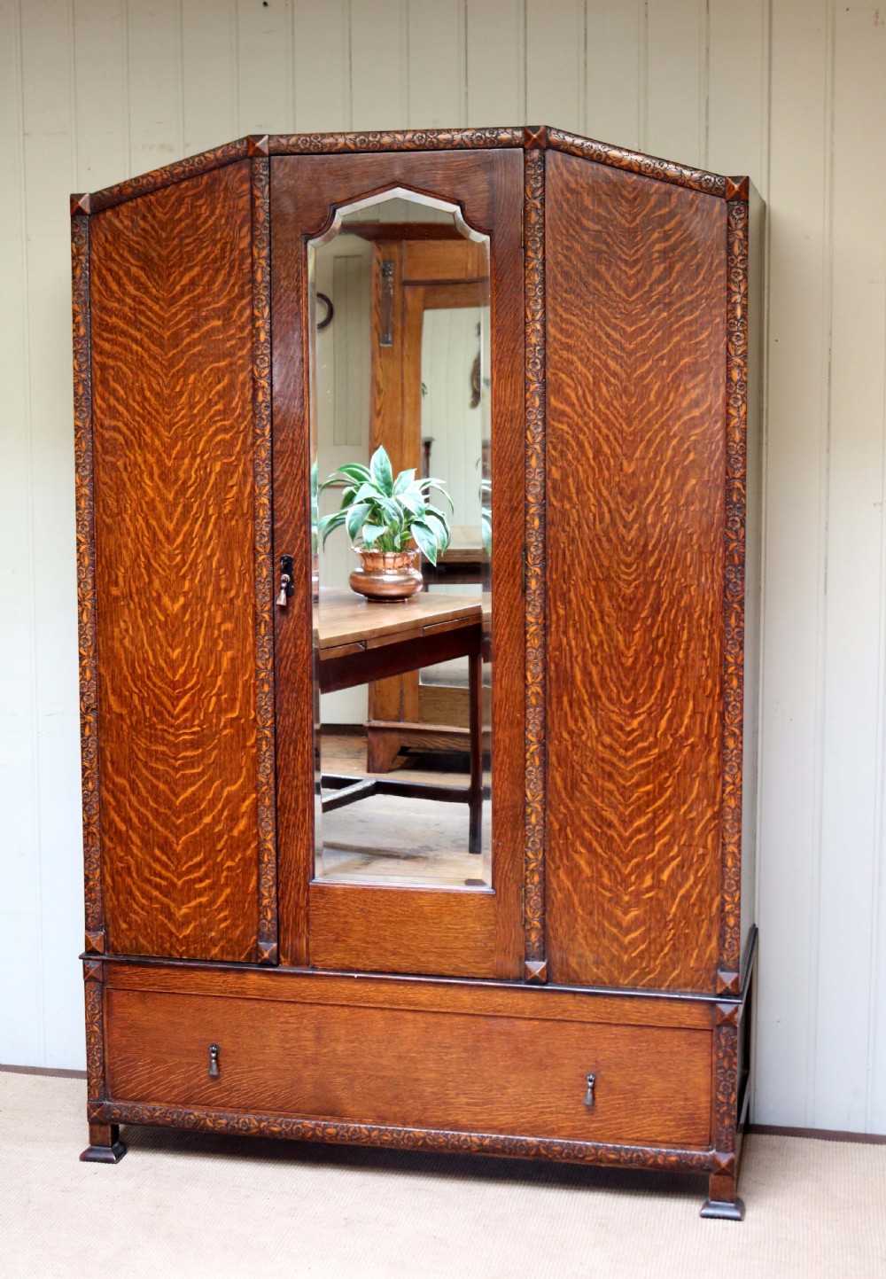 1920s Oak Mirrored Door Wardrobe View VII