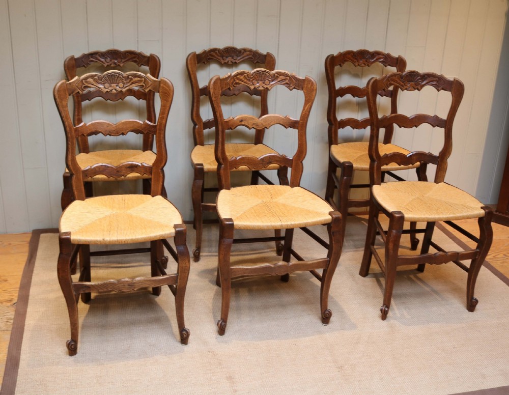 Set Of Six French Oak Dining Chairs 