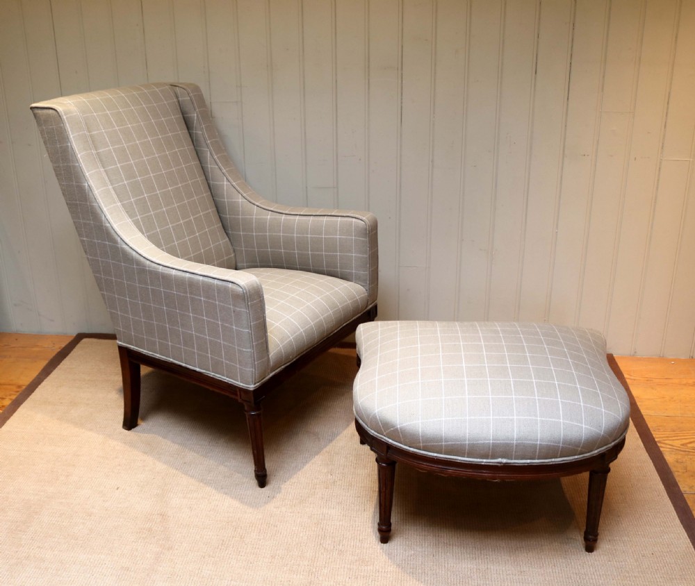 French Walnut Framed Armchair And Matching Footstool 